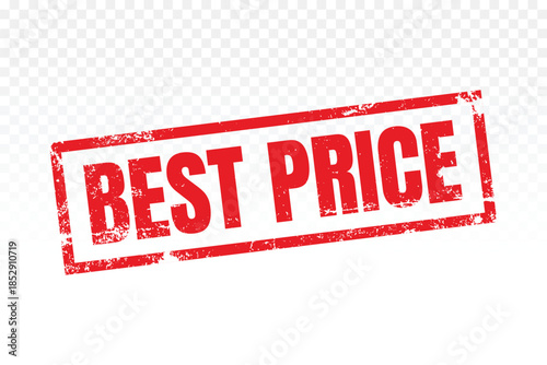 Best price grunge rubber stamp vector template with rectangle border. Red stamp with dirty ink splatter effect. Isolated on white transparent background