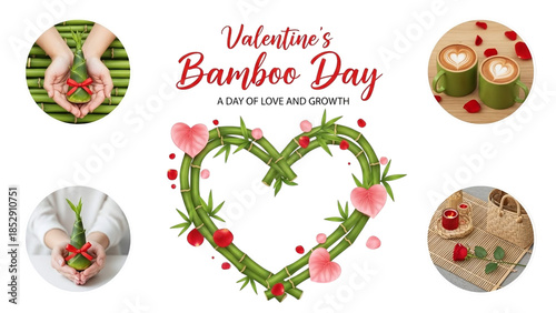 Valentine's bamboo day: a day of love and growth isolated on transparent background