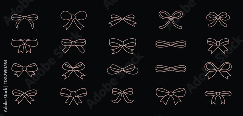 Doodle Gift Bow Vector Set With Simple Red Bows, String And Knot Details, Minimalist Line Art Style For Christmas Celebration, Coquette Holiday Decoration And Festive Packaging
