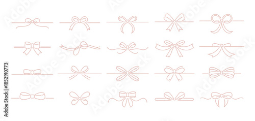 Doodle Gift Bow Vector Set With Simple Red Bows, String And Knot Details, Minimalist Line Art Style For Christmas Celebration, Coquette Holiday Decoration And Festive Packaging