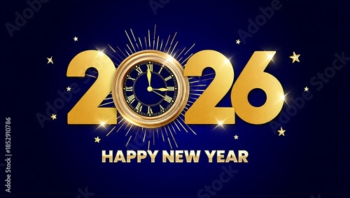 happy new year 2026 countdown clock on abstract glittering pearl festive party invitation card 