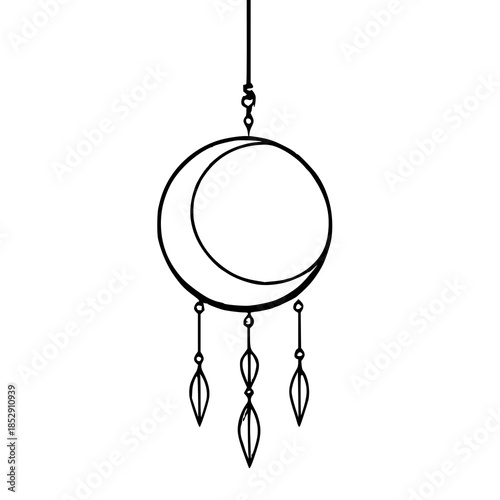 ​​​Crescent moon suncatcher, black line art, white