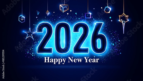 happy new year 2026 with celebration element on black blue background