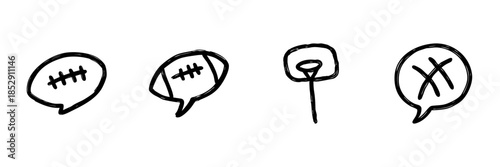Sports Communication Line Icon Set In Doodle Style. Football, Basketball, And Strategy Discussion Outline Sketch Collection. Athletic Dialogue And Team Strategy. Hand Drawn Vector Illustration