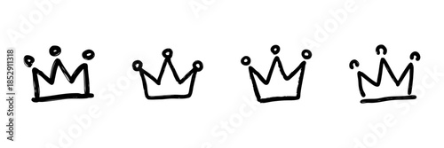 Crown Line Icon Set In Doodle Style. Royalty, Leadership, And Authority Symbols Outline Sketch Collection. Decorative Elements For Branding And Design. Hand Drawn Isolated Vector Illustration