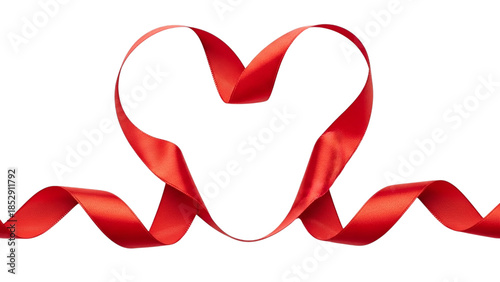 Red ribbon forming a heart shape isolated on transparent background