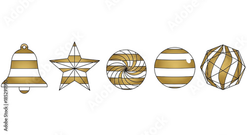 Collection of golden decorative ornaments isolated on transparent background