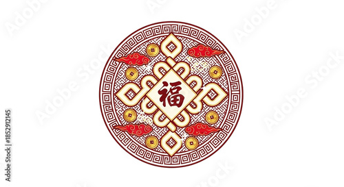 Intricate traditional pattern on circular artwork isolated on transparent background