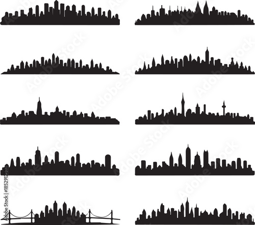 Variety of City Skylines Silhouettes for Urban Landscape Design
