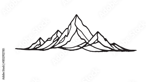 A single, continuous line drawing of a mountain range silhouette in a minimalist linear style. This web banner template evokes a winter sports concept, presented as an isolated doodle vector illustrat