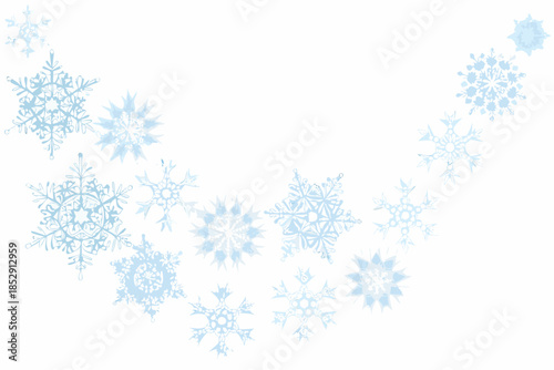 A delicate cascade of light blue snowflakes on a transparent background