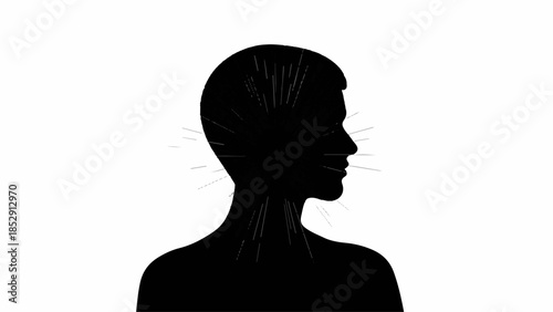 Silhouette of a person's head with radiating lines suggesting thought or ideas, symbolizing creativity and inspiration.
