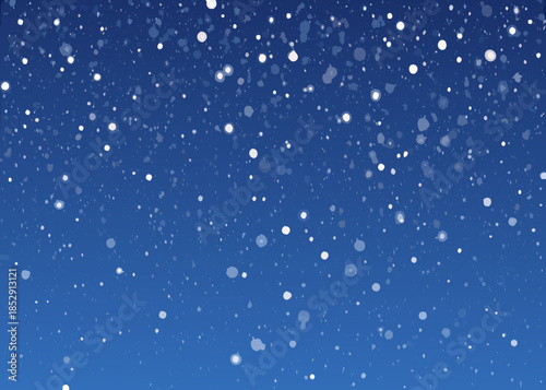 A serene blue background with falling white snowflakes a wintery scene