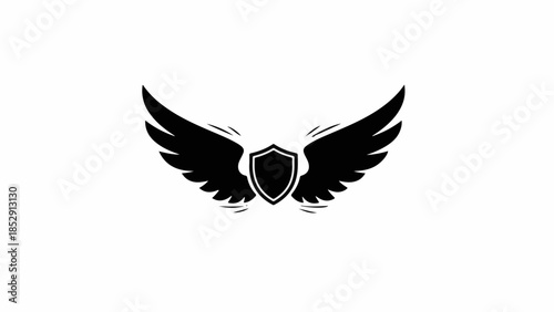 Symbol of protection and safety with wings and shield