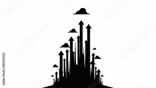 Black arrows pointing upwards, symbolizing growth and ambition against a white background