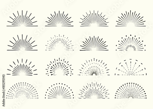 Collection of vintage sunburst designs arranged in a grid pattern