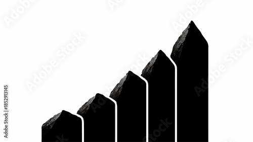Abstract graphic representing growth and progress with ascending dark shapes on a white background.