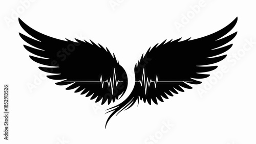 Angel wings with a heartbeat line symbolizing life and protection