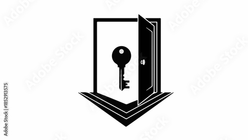 Open door reveals a key, symbolizing opportunity and new beginnings.