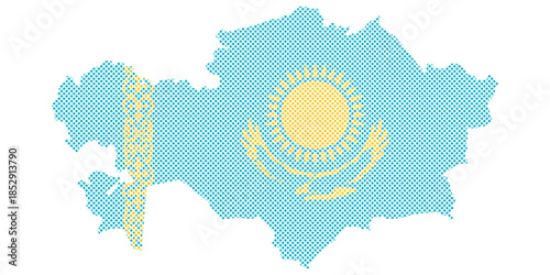 Kazakhstan map with national flag graphic illustration