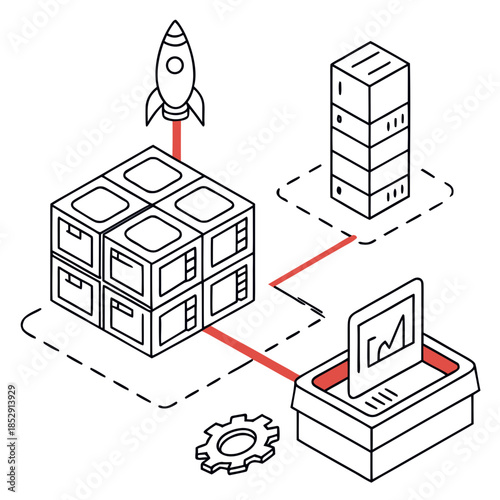 SaaS architecture logic illustrated as modular cloud system structure in a minimal vector for enterprise software platforms.
