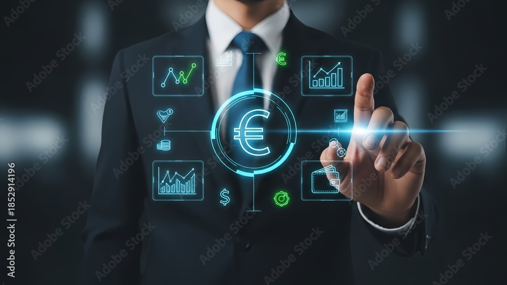 Fototapeta premium Businessman interacting with digital finance interface