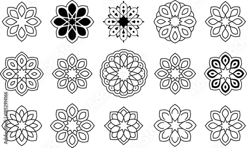 A set of intricate geometric floral patterns and mandalas for decoration
