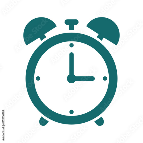 Alarm clock icon in teal on white background