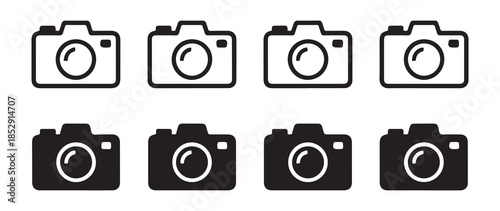 Camera icon set black and white flat simple style digital photography symbol collection