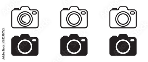 Camera icons outline and solid style digital photography devices symbols vector collection