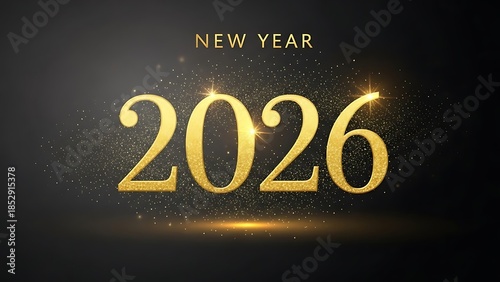 Shining gold 2026 New Year celebration with sparkling particles