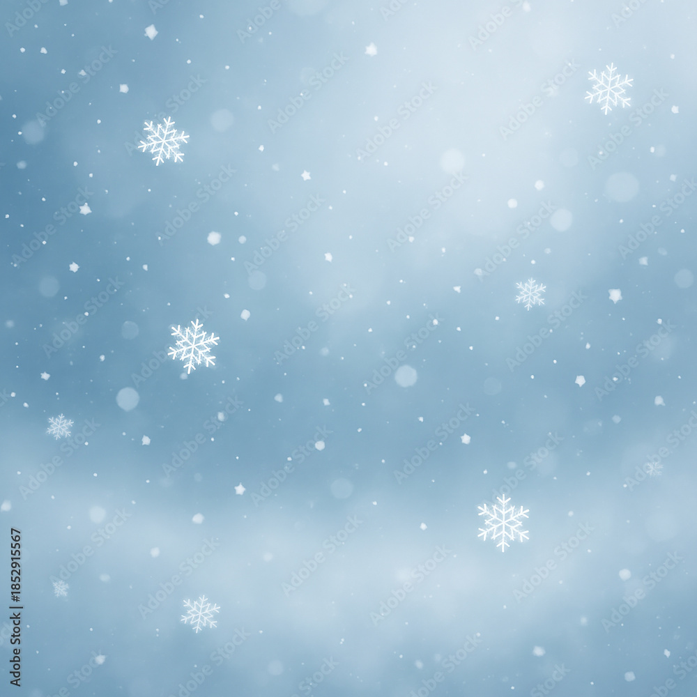 Fototapeta premium Winter Abstract Snowfall Background With Cool Blue Gradient