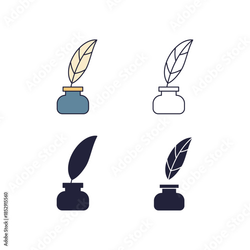 Quill Pen Ink Icon Vector – Classic Writing Tool