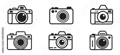 Set of six camera icons isolated on white background digital photography concept