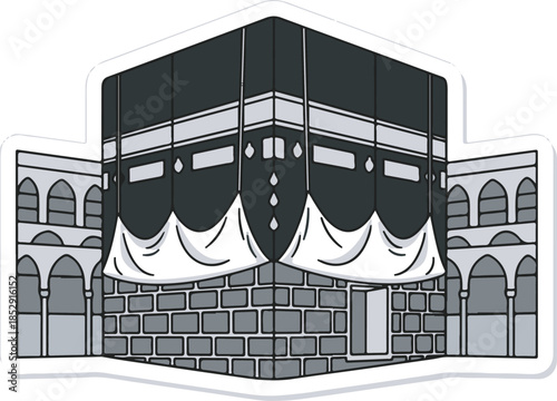 The Kaaba in Mecca, Saudi Arabia, is a sacred cube-shaped building made of stone with a black cloth covering.
