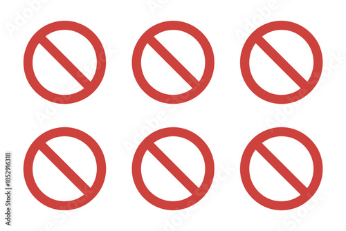 Six red prohibition signs on a white background.