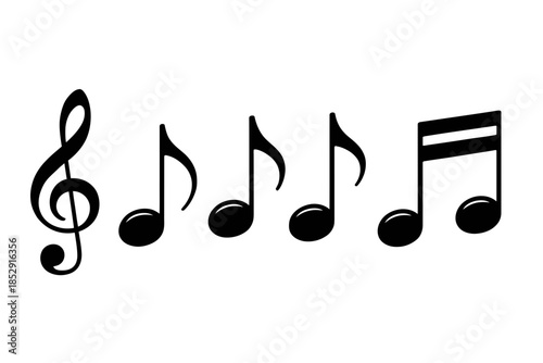 A treble clef and musical notes arranged in a sequence.