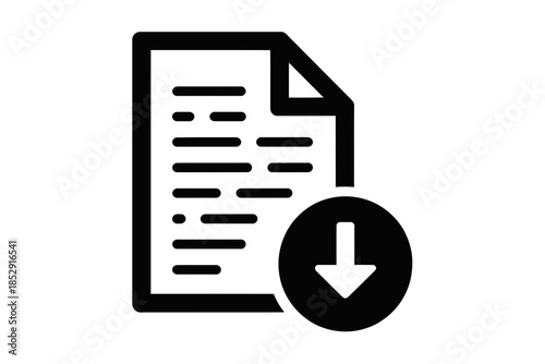 Document with download icon signifies data retrieval or file transfer.