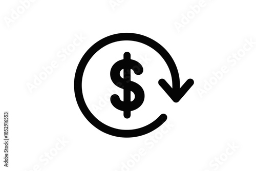 A dollar sign inside a circular arrow indicates a financial transaction.