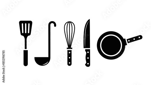 Isolated vector icon set of silver metal cutlery including a spoon and fork plus a fork spoon and knife kitchen silverware tableware for restaurant dinner equipment on a white background