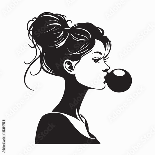Girl Blowing Bubble Gum Image Vector on White background