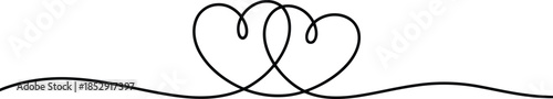 Two intimately intertwined heart outlines are gracefully created from a single unbroken line