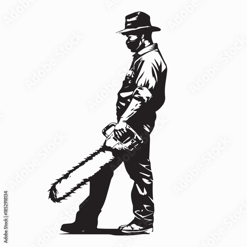 Lumberjack with Chainsaw Image Vector isolated on White Background