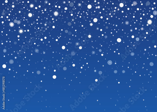 A serene blue background with scattered white snowflakes falling gently down