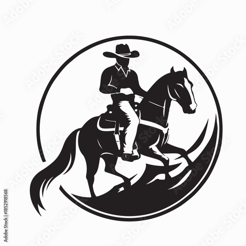 Cowboy Riding Stallion Silhouette logo Vector Isolated on White Background