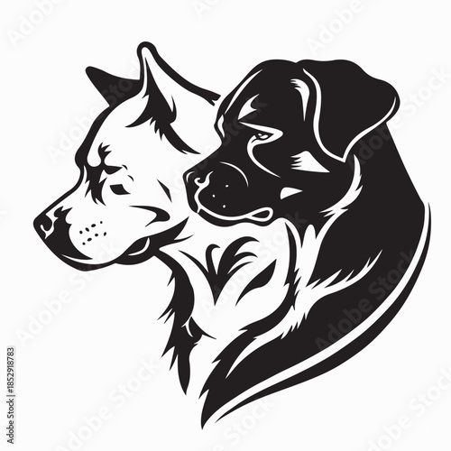 Dog Head Side Profile Vector Illustrations on White Background