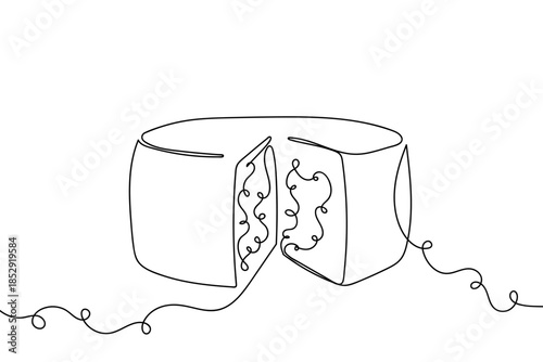 A single, continuous line of cheese that has been partially cut off. Single line drawing Editable stroke.