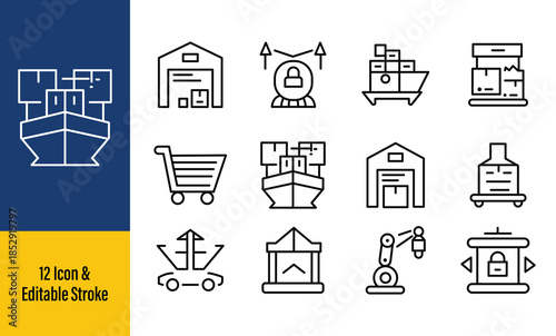 Collection of twelve logistics icons
