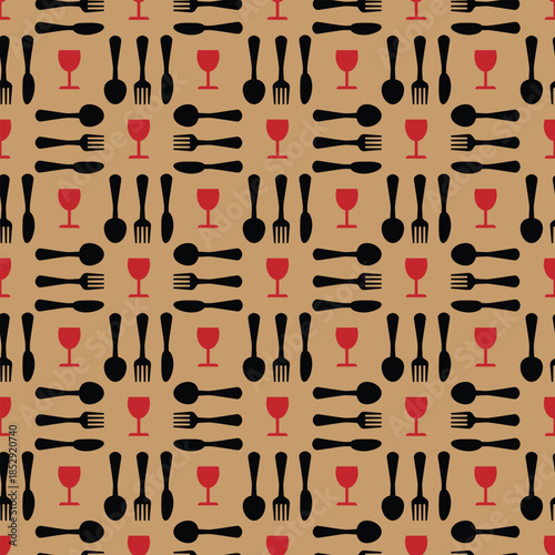 Seamless spoon and cutlery patterns for backgrounds, packaging, textures, fabric patterns, wallpapers, wall decorations for restaurants, cafes and other places to eat