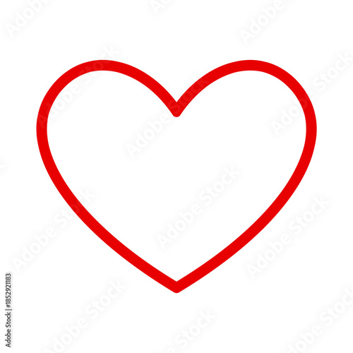 Red heart outline isolated on transparent background, clean minimal love symbol with smooth lines, perfect for Valentine’s Day, romantic design, icons and modern graphics.